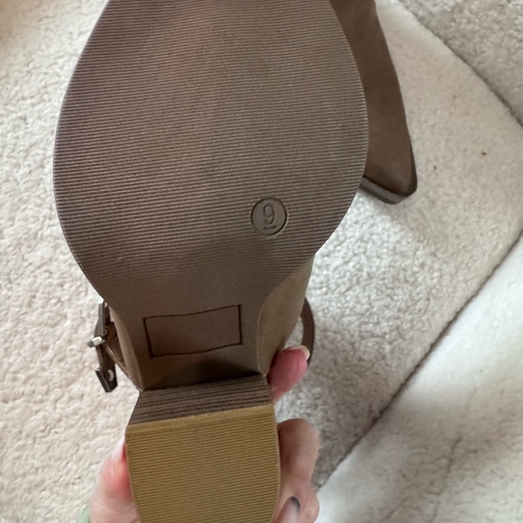 JustFab Tan Heeled Boots with Buckle Detail - Picture 3 of 4